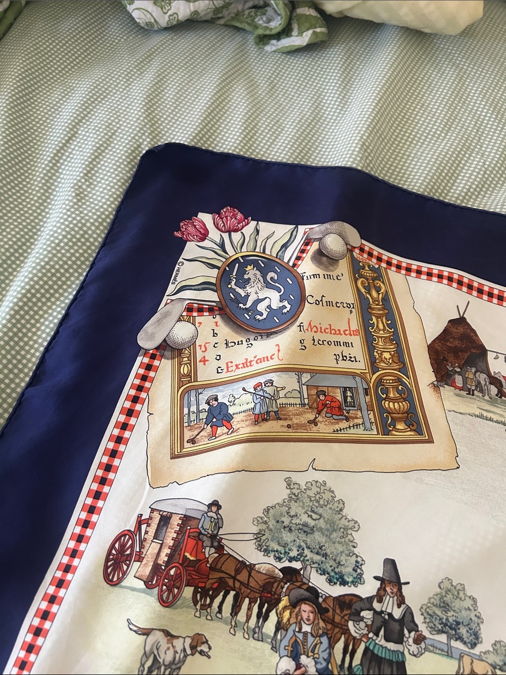 Hermes Multicolor Scenic Silk Scarf with Navy Border - Picture 3 of 3